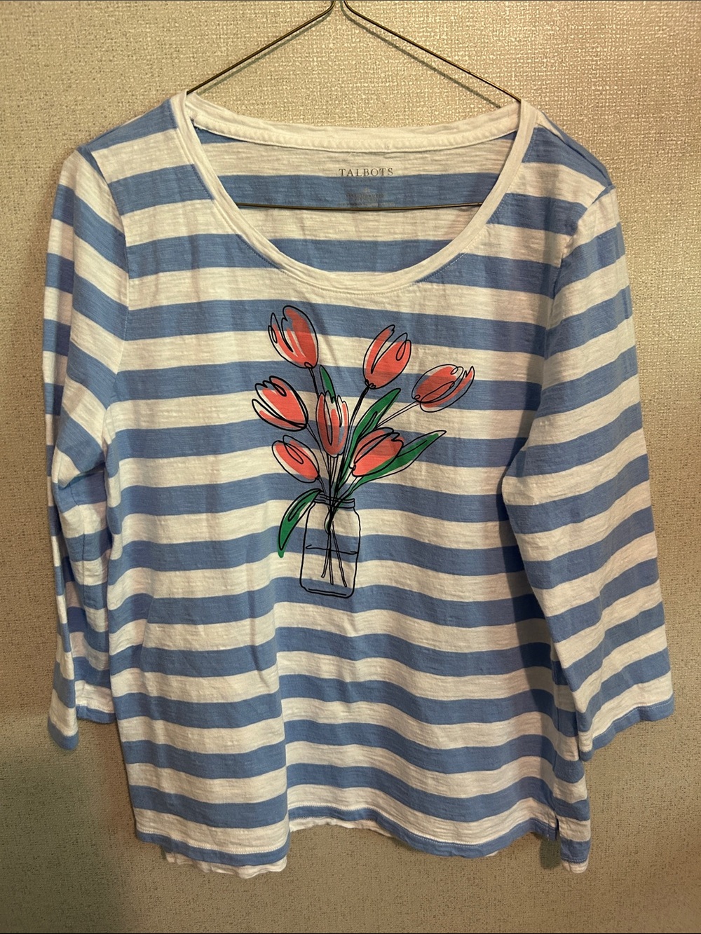 Talbots Blue & White Striped Long-Sleeve Tee with Tulip Graphic